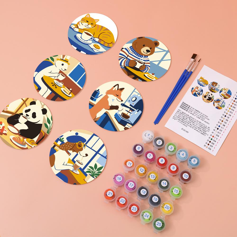 Cafe Critters Coffee Break paint by numbers coasters – image 5