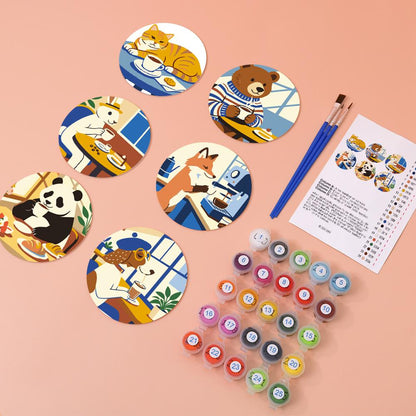 Cafe Critters Coffee Break paint by numbers coasters – image 5