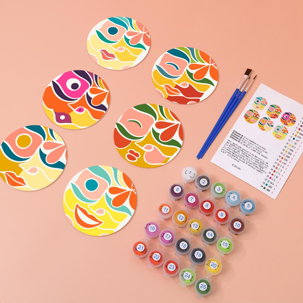 Abstract Cubist Faces paint by numbers coasters – image 5