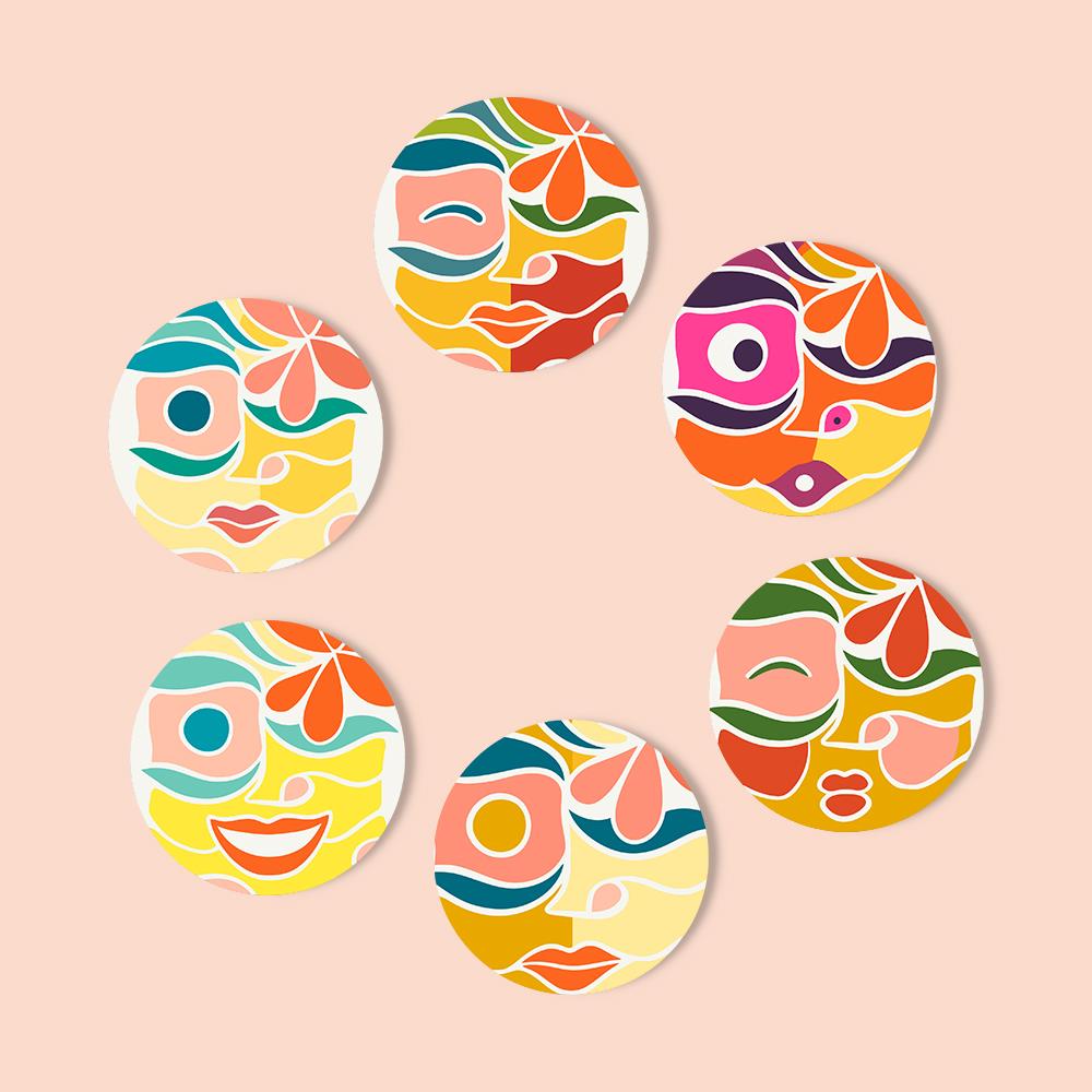 Abstract Cubist Faces paint by numbers coasters – image 12