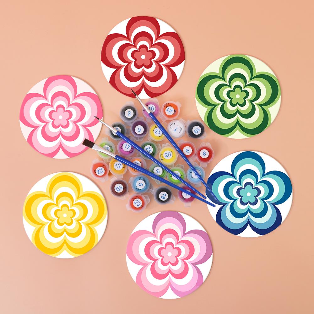 Groovy Layered Daisies paint by numbers coasters – image 3