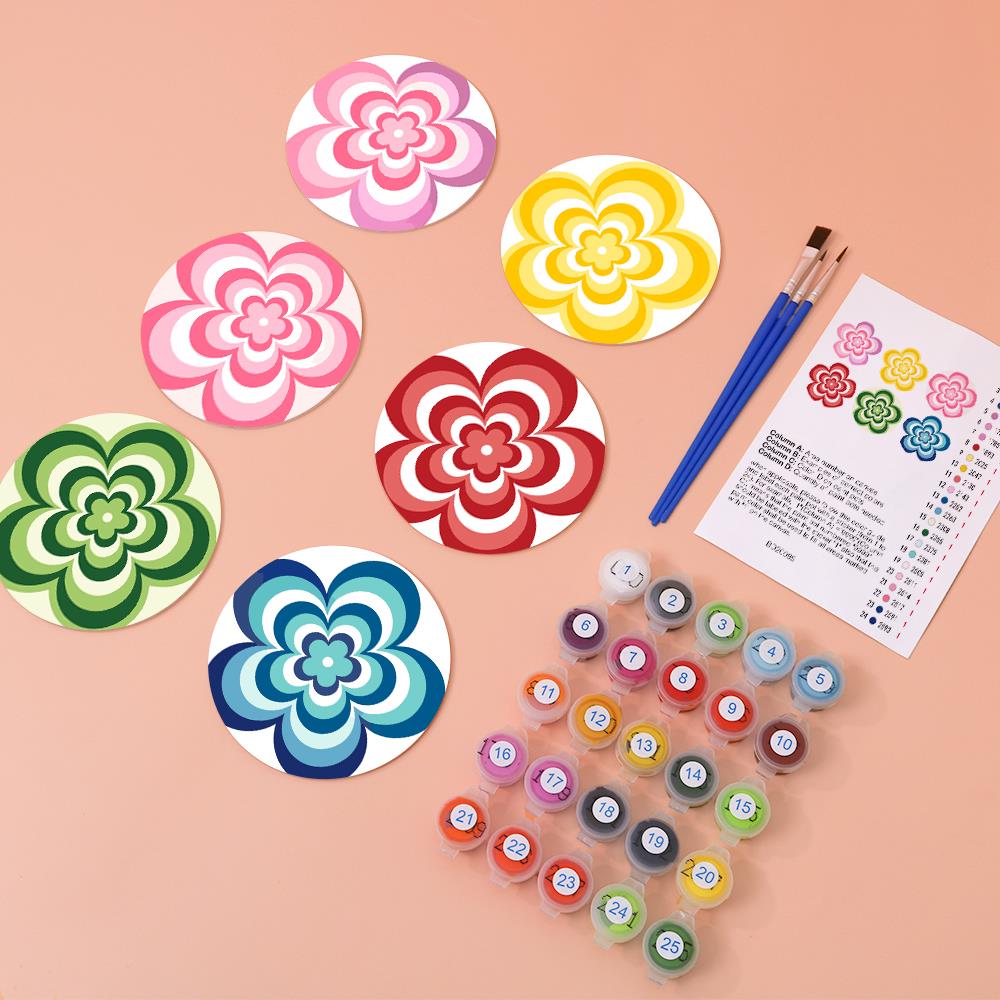 Groovy Layered Daisies paint by numbers coasters – image 5