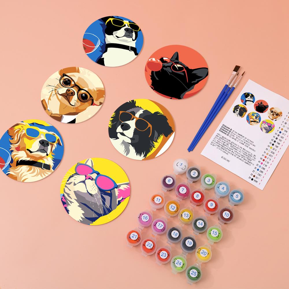 Cool Pets in Sunglasses paint by numbers coasters – image 5