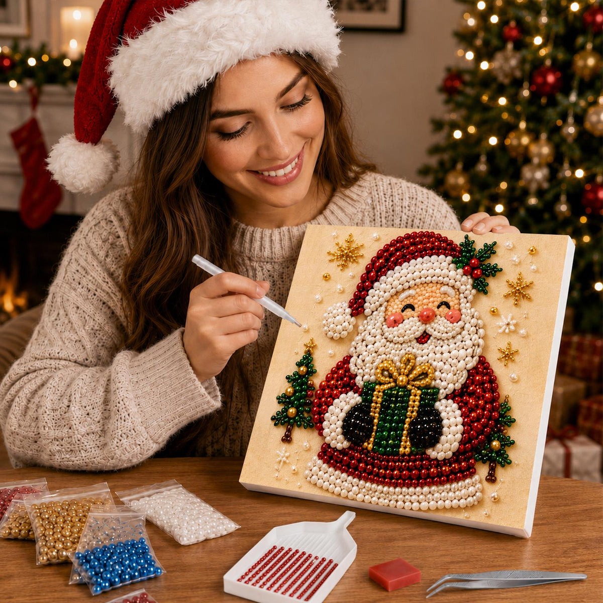 Santa's Present by a Little Tree pearl painting – image 16
