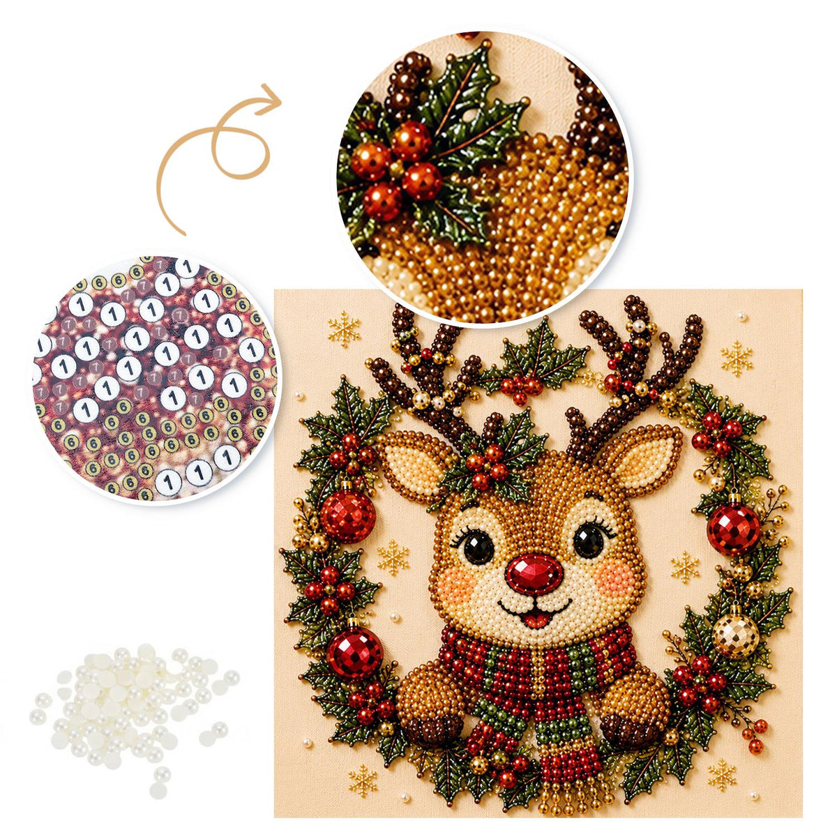 Reindeer in a Holly Wreath pearl painting – image 6