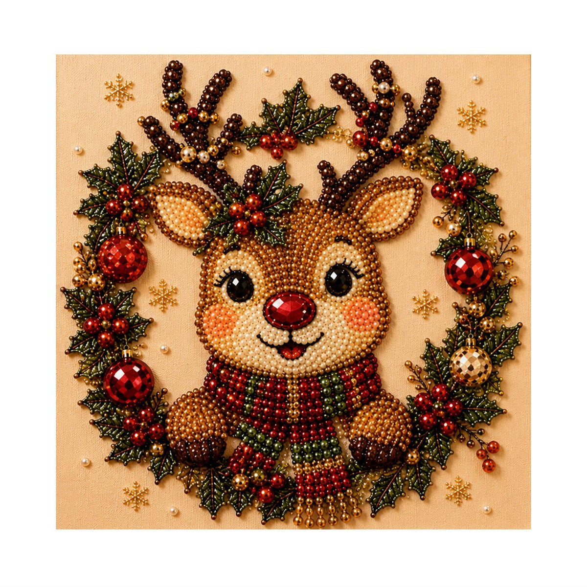 Reindeer in a Holly Wreath pearl painting – image 11
