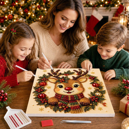 Reindeer in a Holly Wreath pearl painting – image 15