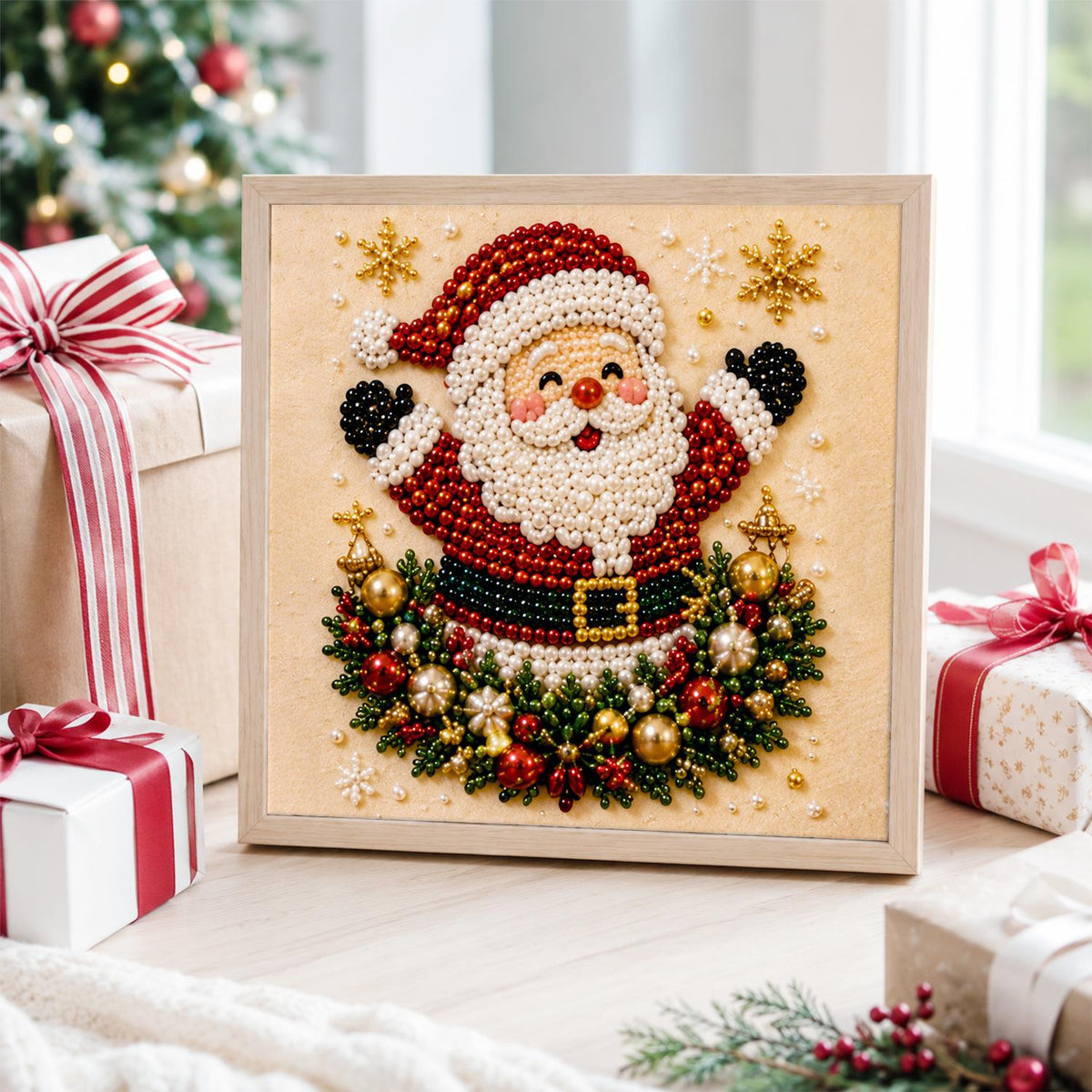 Cheering Santa in a Bauble Wreath pearl painting – image 4