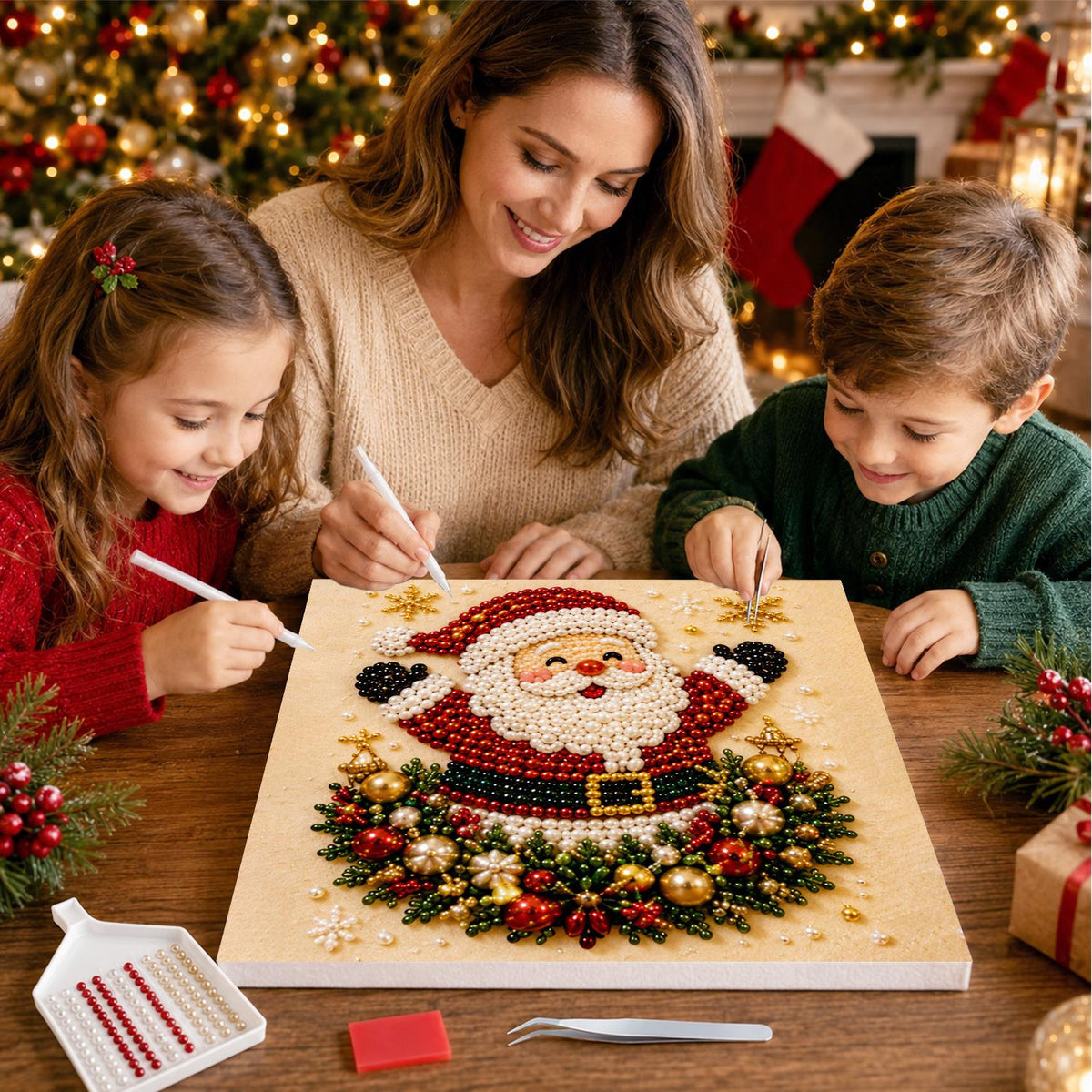 Cheering Santa in a Bauble Wreath pearl painting – image 15