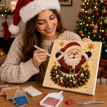 Cheering Santa in a Bauble Wreath pearl painting – image 16