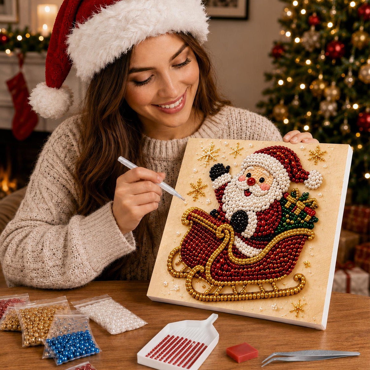 Jolly Santa's Red Sleigh pearl painting – image 16