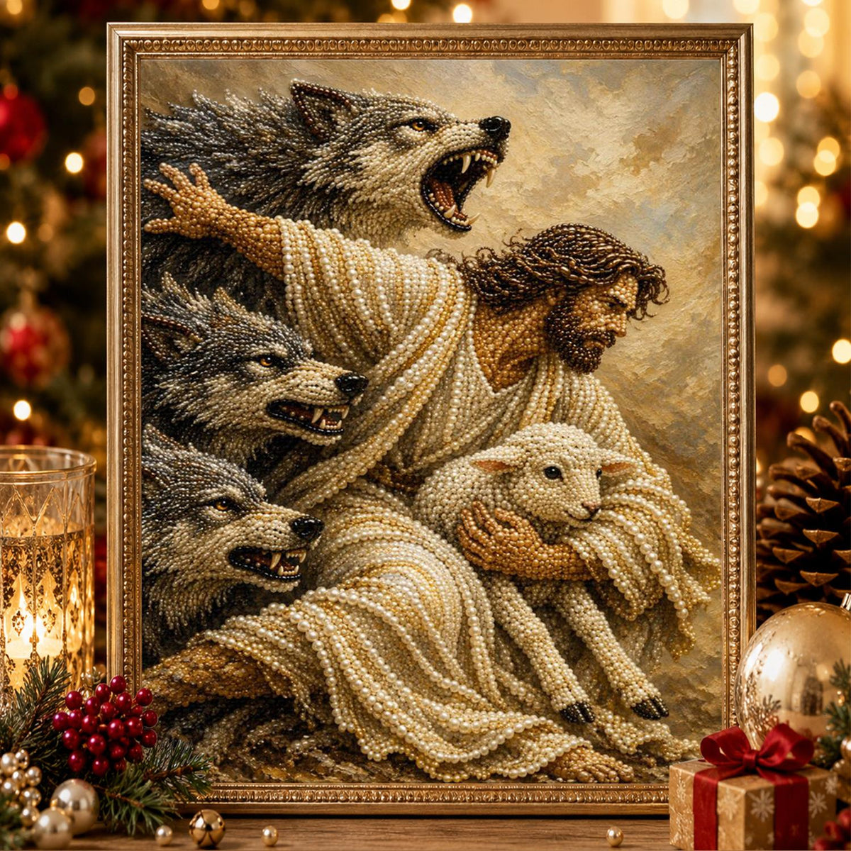 Good Shepherd Shielding the Lamb pearl painting – image 2