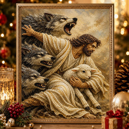 Good Shepherd Shielding the Lamb pearl painting – image 2