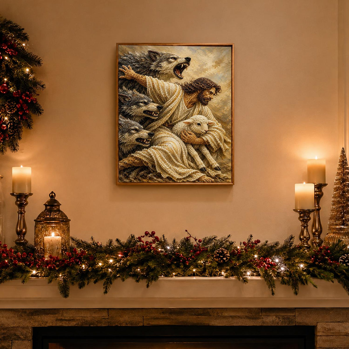 Good Shepherd Shielding the Lamb pearl painting – image 3