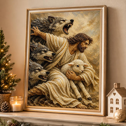 Good Shepherd Shielding the Lamb pearl painting – image 4