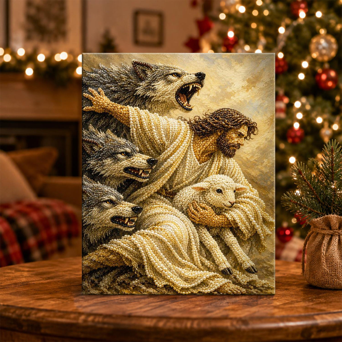 Good Shepherd Shielding the Lamb pearl painting – image 5