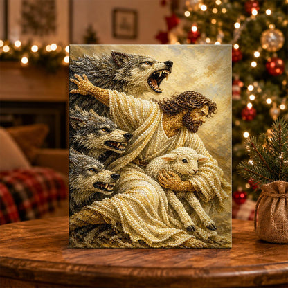 Good Shepherd Shielding the Lamb pearl painting – image 5