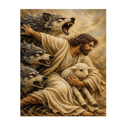 Good Shepherd Shielding the Lamb pearl painting – image 11