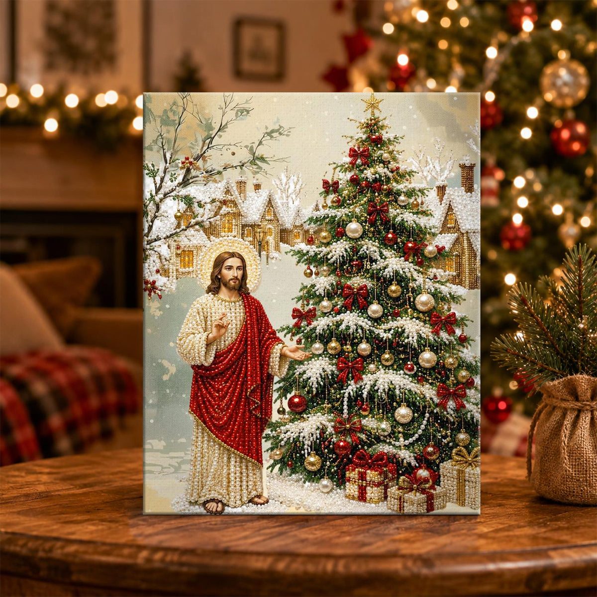Red-Robed Jesus at Christmas pearl painting – image 5