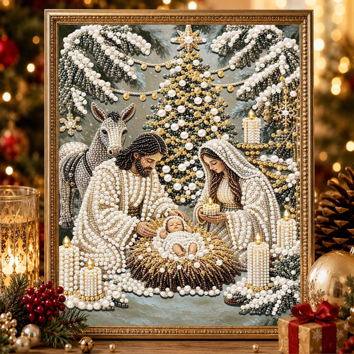 Candlelit Nativity in the Snow pearl painting – image 2
