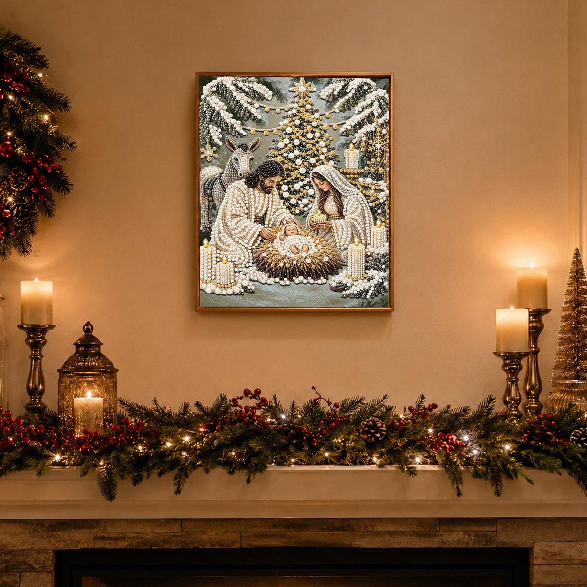 Candlelit Nativity in the Snow pearl painting – image 3
