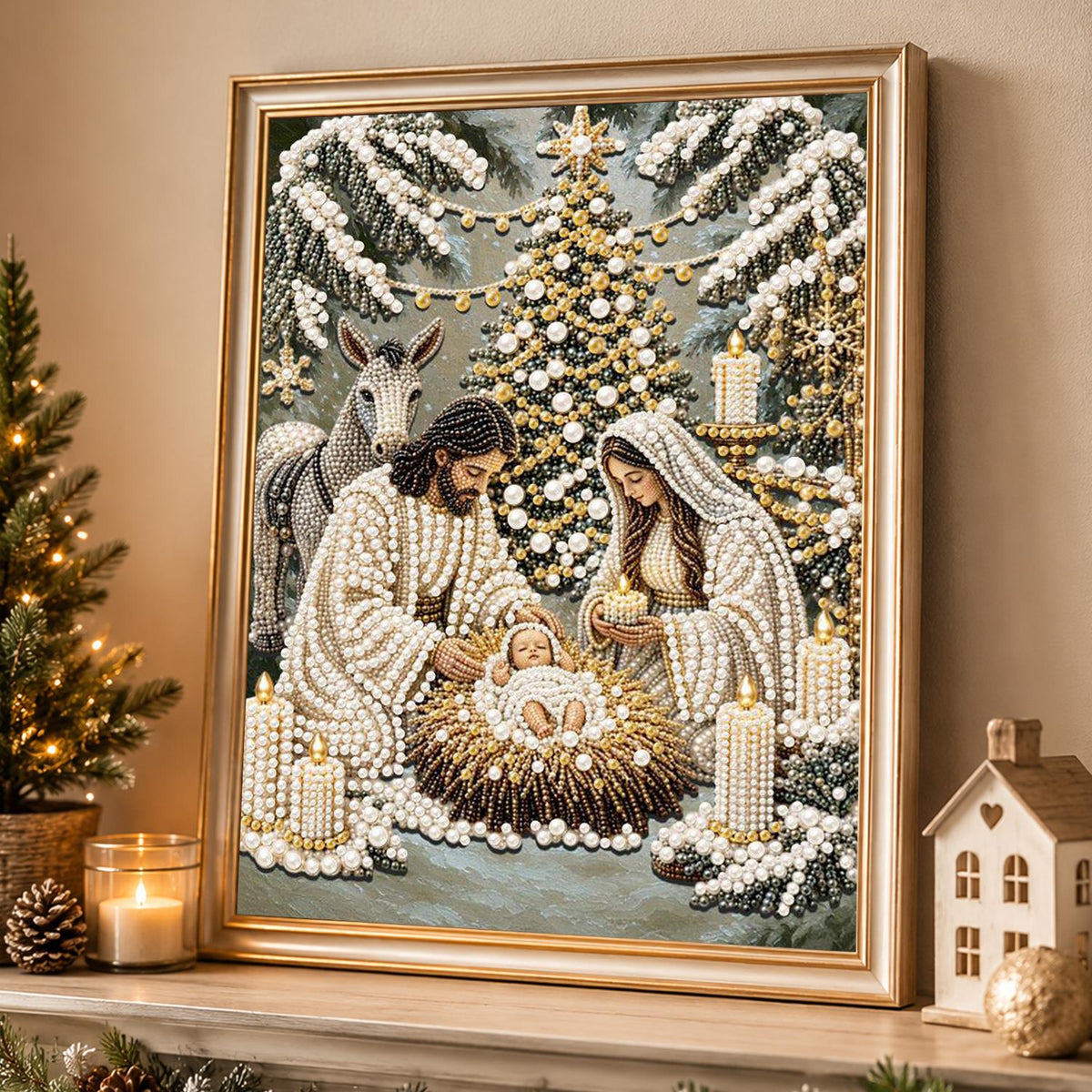 Candlelit Nativity in the Snow pearl painting – image 4
