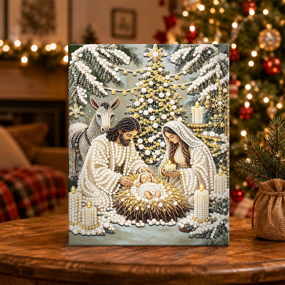 Candlelit Nativity in the Snow pearl painting – image 5