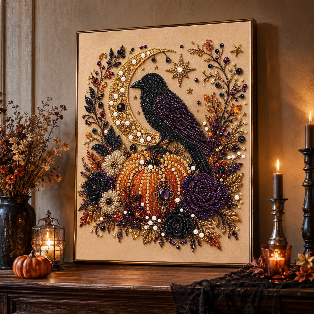 Raven on the Harvest Pumpkin pearl painting – image 2