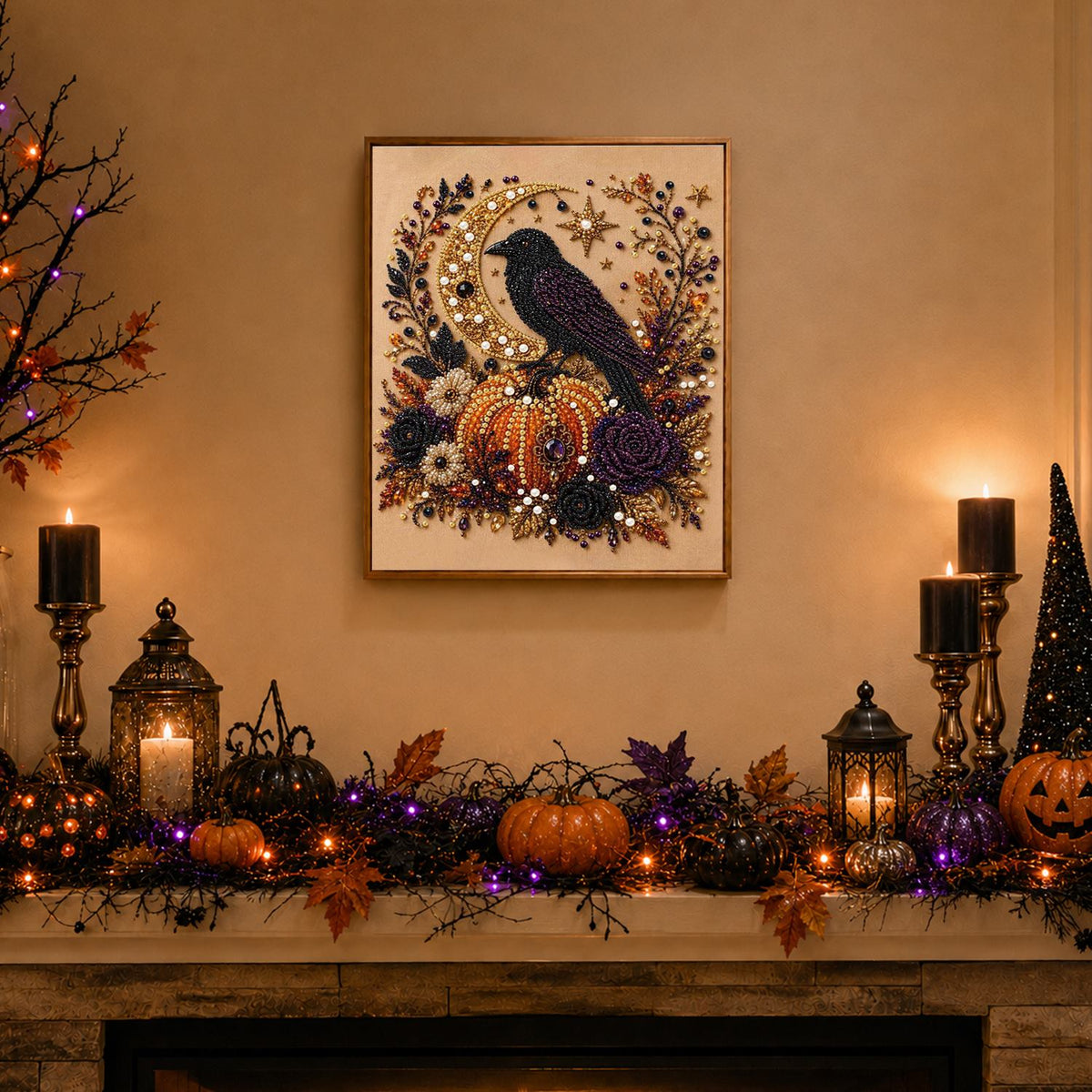 Raven on the Harvest Pumpkin pearl painting – image 3