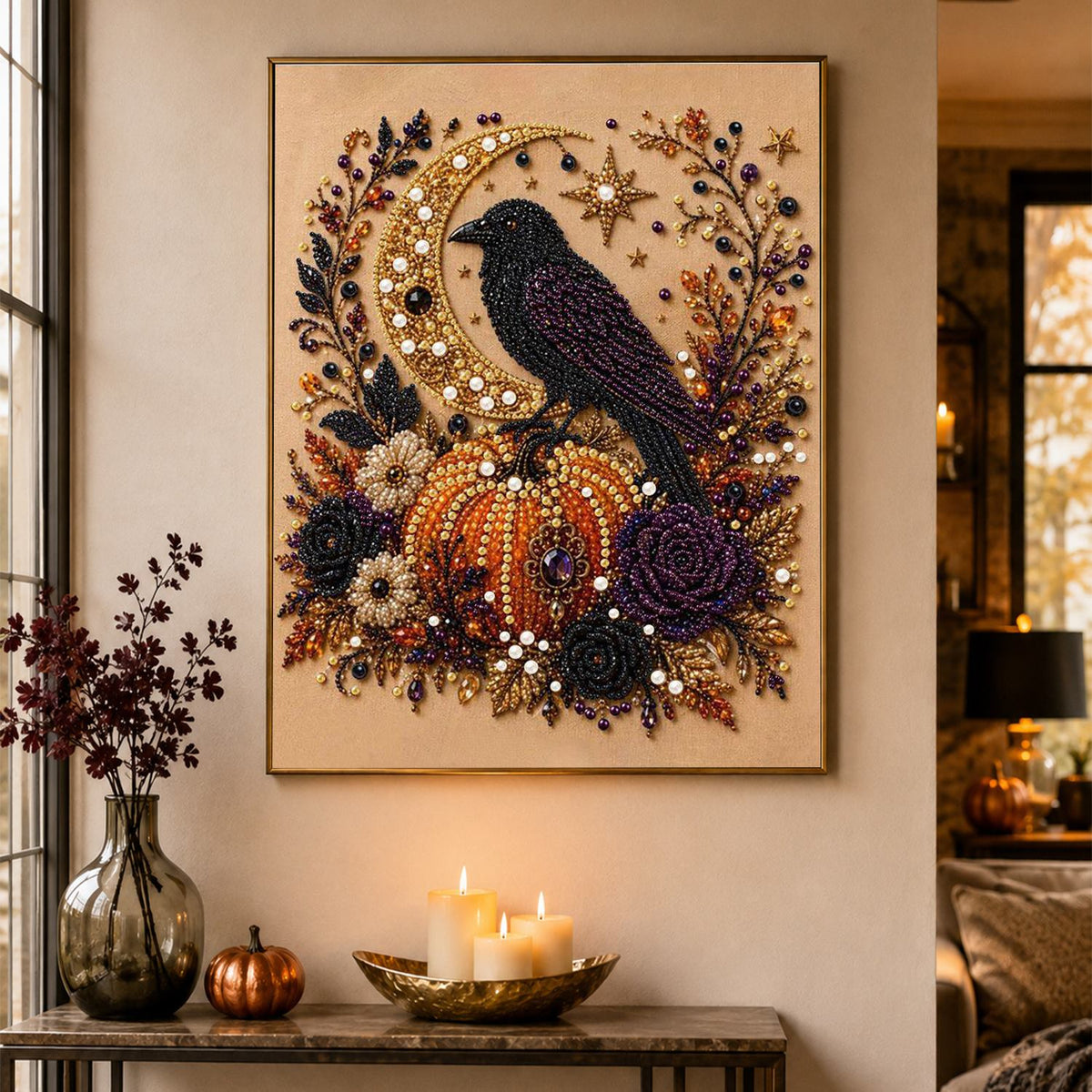 Raven on the Harvest Pumpkin pearl painting – image 4