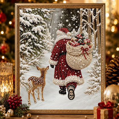 Santa's Forest Walk with a Fawn pearl painting – image 2