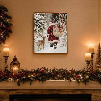 Santa's Forest Walk with a Fawn pearl painting – image 3