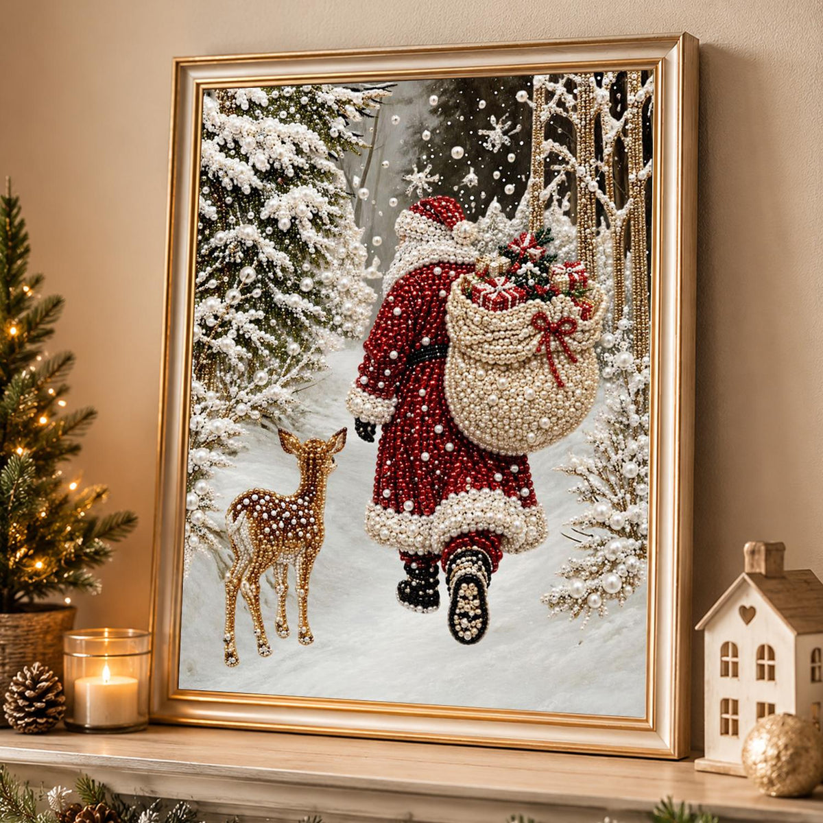 Santa's Forest Walk with a Fawn pearl painting – image 4
