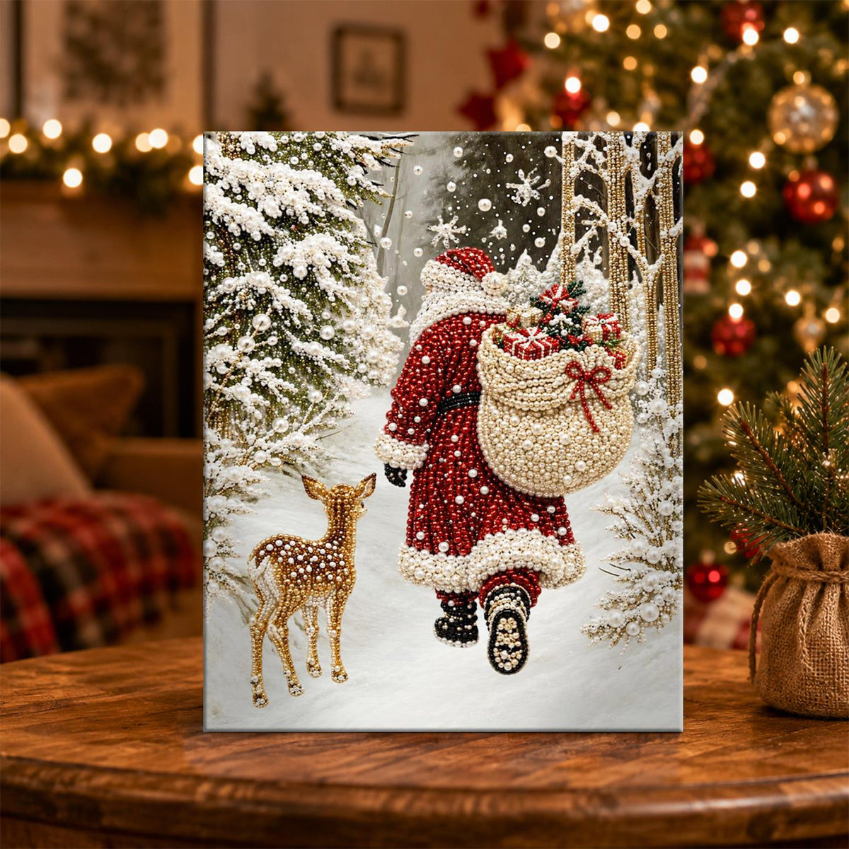 Santa's Forest Walk with a Fawn pearl painting – image 5