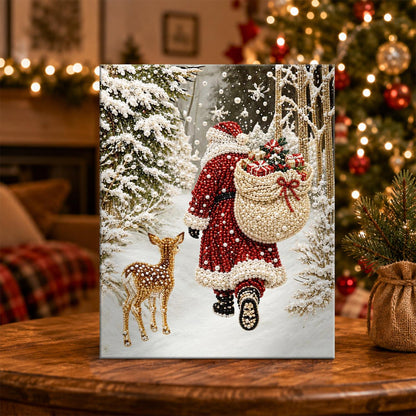 Santa's Forest Walk with a Fawn pearl painting – image 5