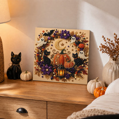 Ghost and Black Cat Wreath pearl painting – image 2