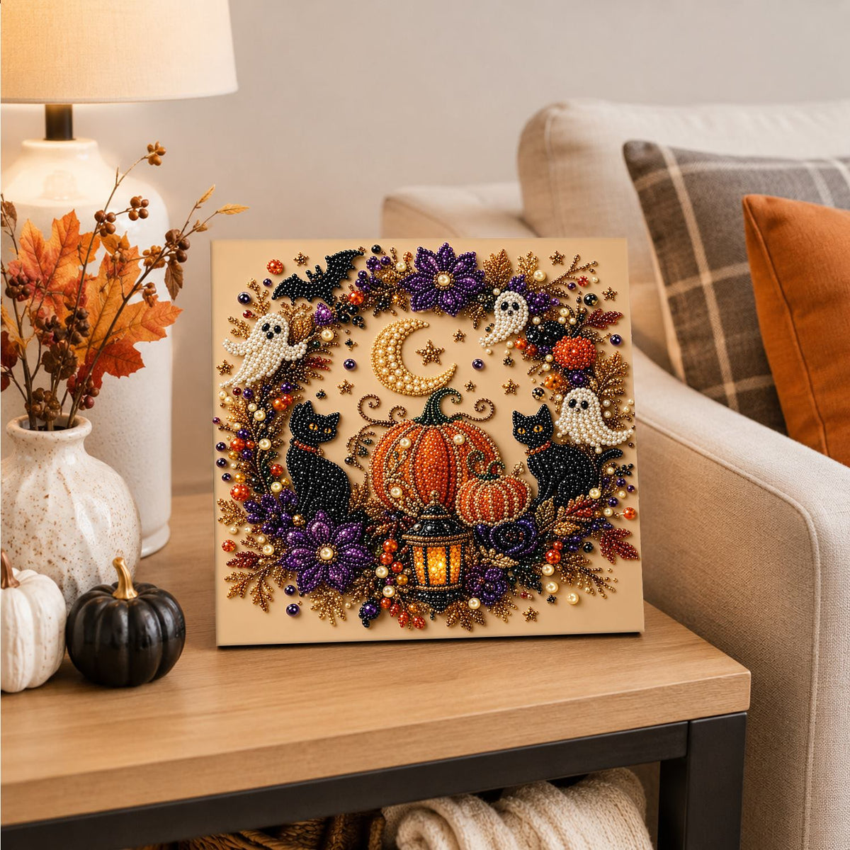 Ghost and Black Cat Wreath pearl painting – image 4