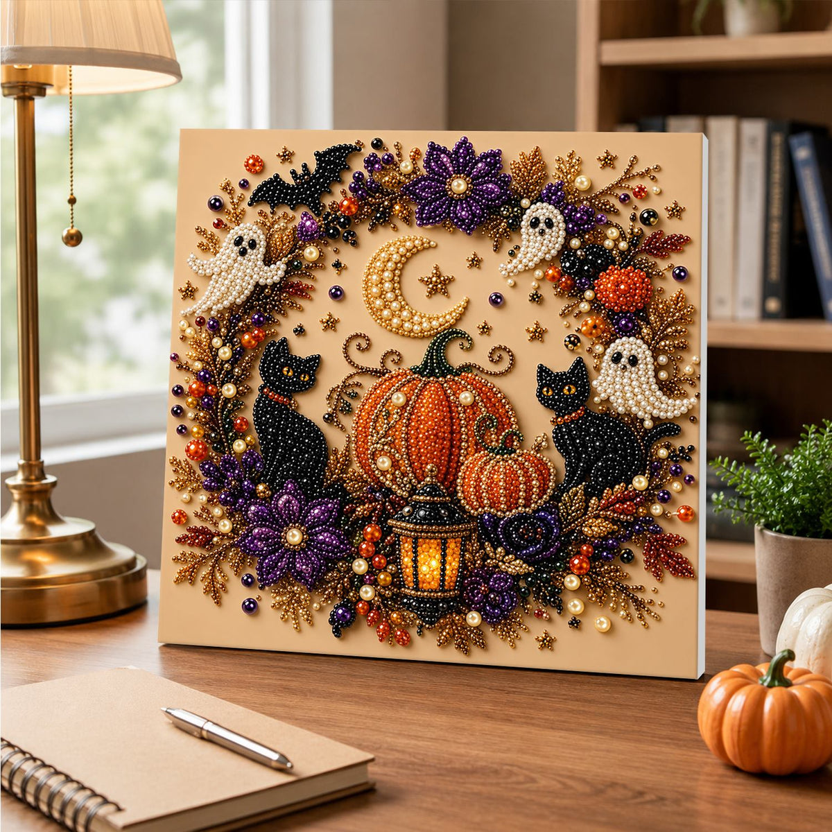 Ghost and Black Cat Wreath pearl painting – image 5