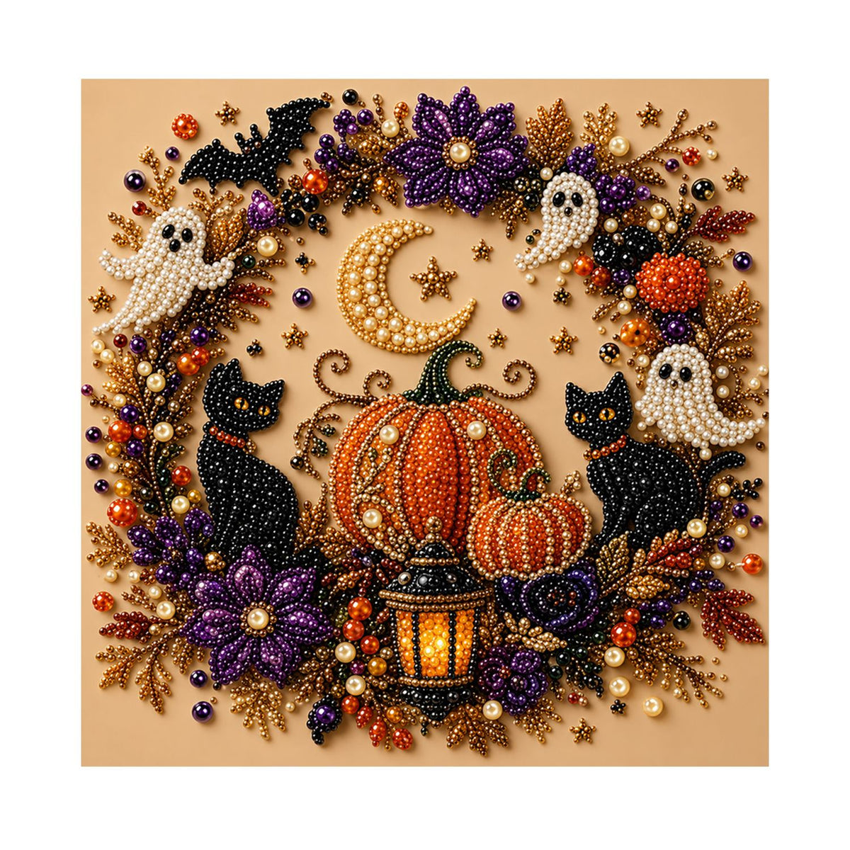Ghost and Black Cat Wreath pearl painting – image 11
