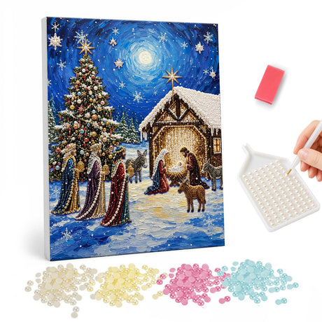 Pearl Painting Nativity Christmas Scene pearl painting – image 1