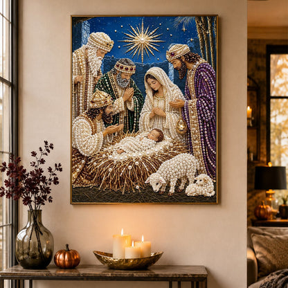 Holy Night Manger Scene pearl painting – image 4