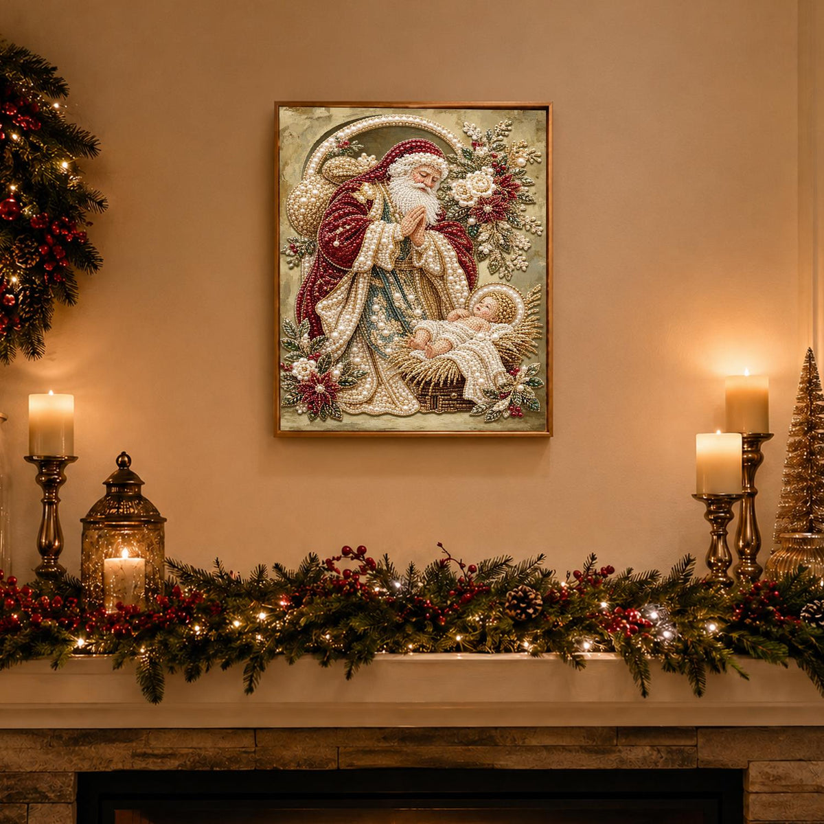 Santa Kneeling at the Manger pearl painting – image 3