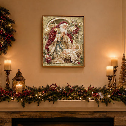 Santa Kneeling at the Manger pearl painting – image 3