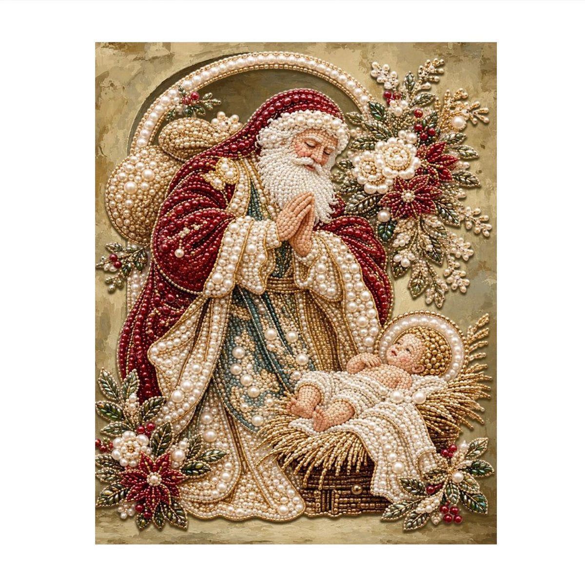 Santa Kneeling at the Manger pearl painting – image 11