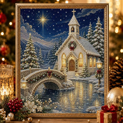 Little White Chapel at Christmas pearl painting – image 2