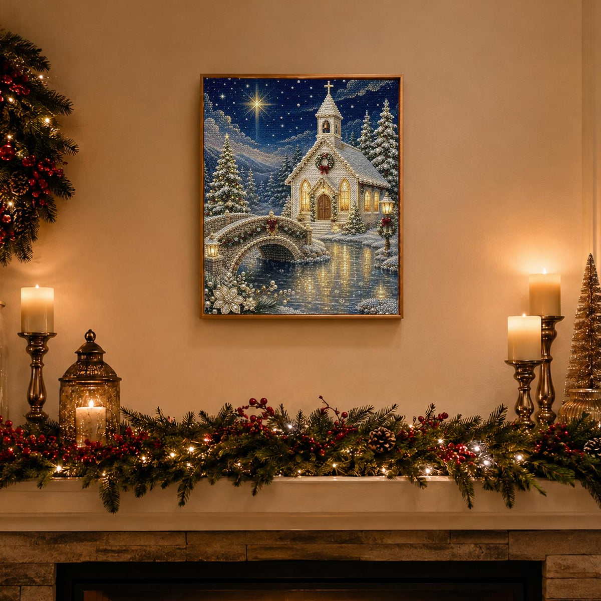 Little White Chapel at Christmas pearl painting – image 3