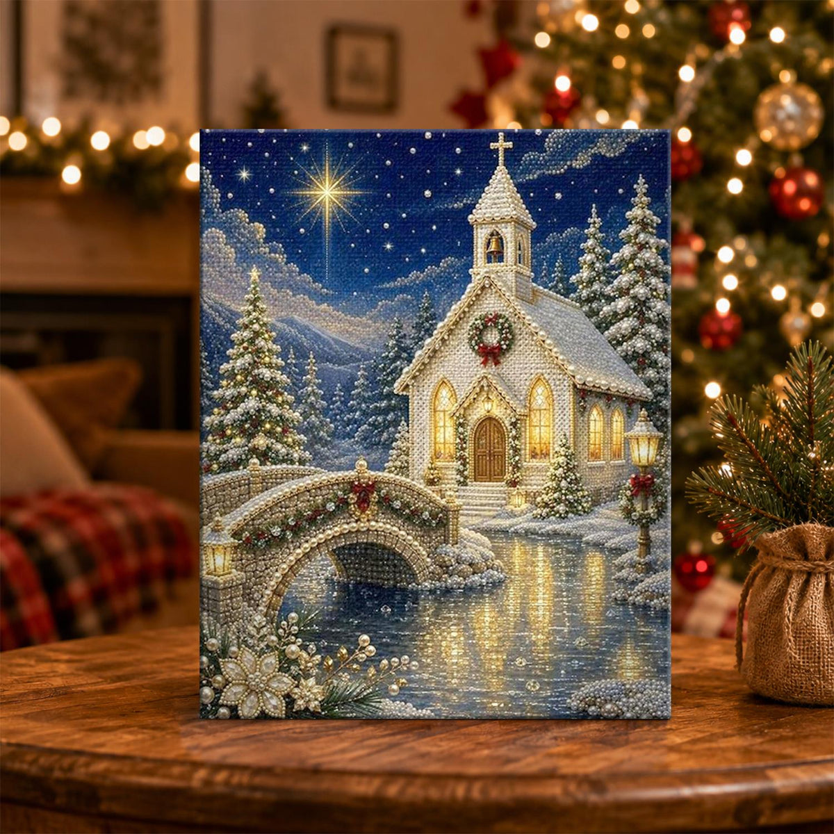 Little White Chapel at Christmas pearl painting – image 5
