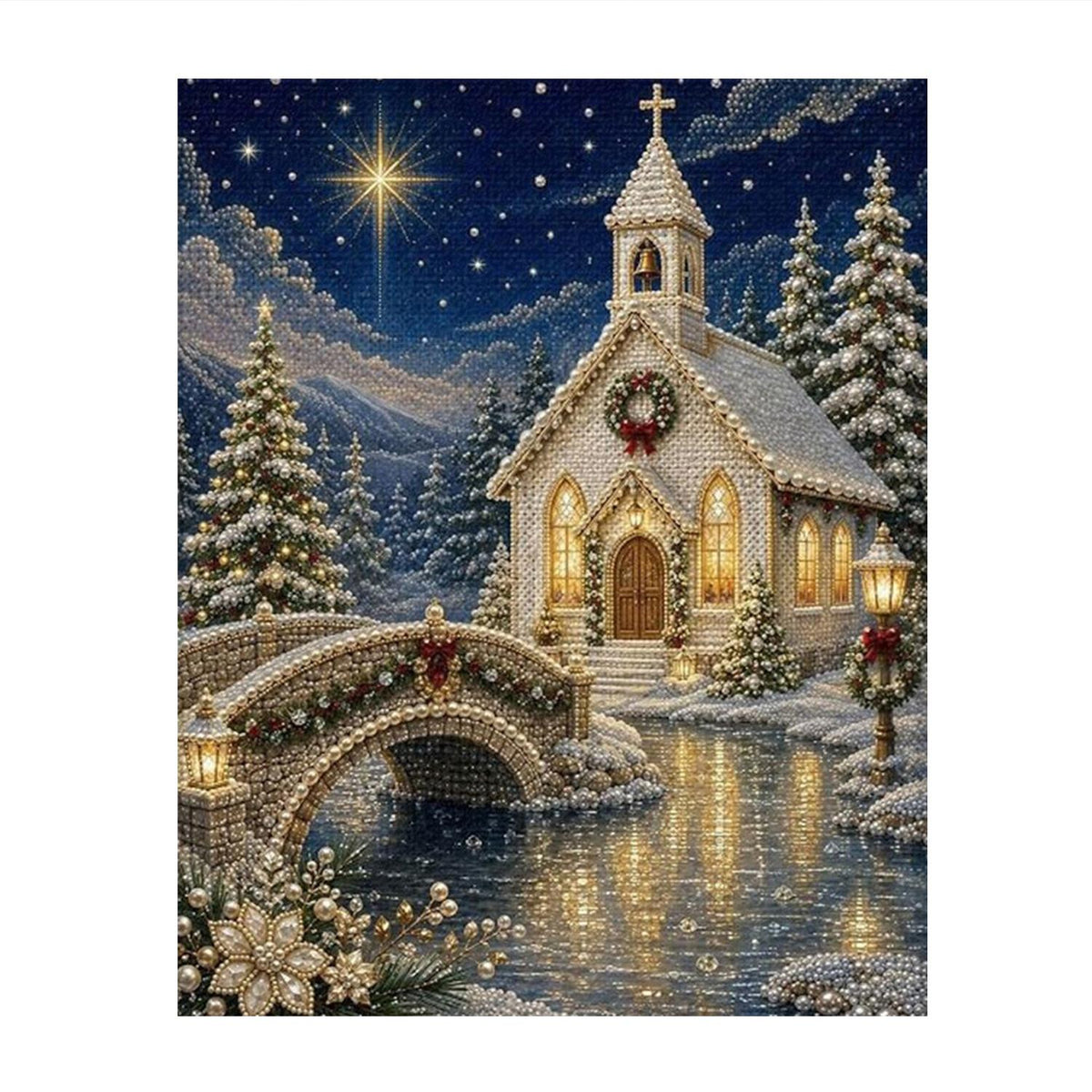 Little White Chapel at Christmas pearl painting – image 11