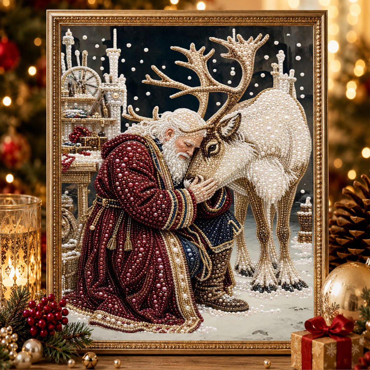 Santa Nuzzling His Reindeer pearl painting – image 2