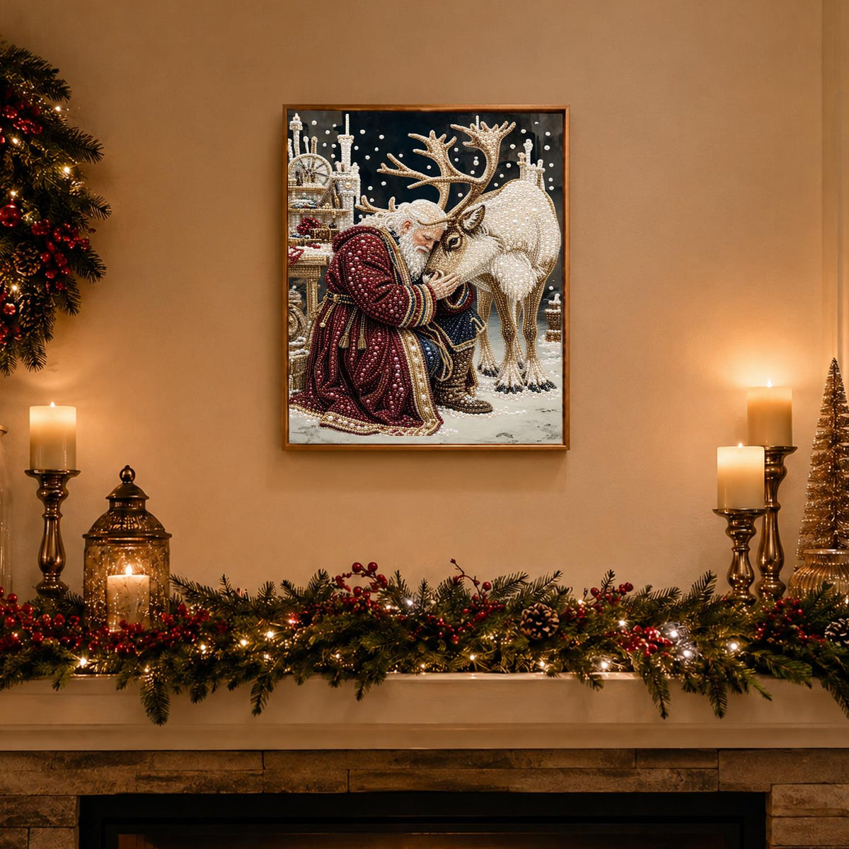 Santa Nuzzling His Reindeer pearl painting – image 3